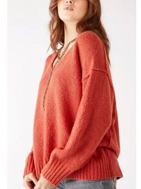 Free People Brookside Tunic Sweater Spiced Hot Coral Small